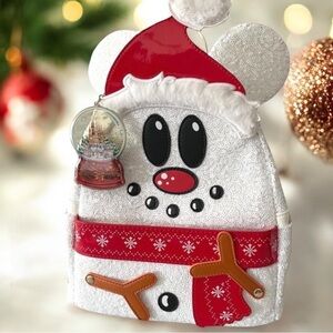 NEW LOUNGEFLY MICKEY Snowman Exclusive Disney Sequin Backpack FAST SHIPPING